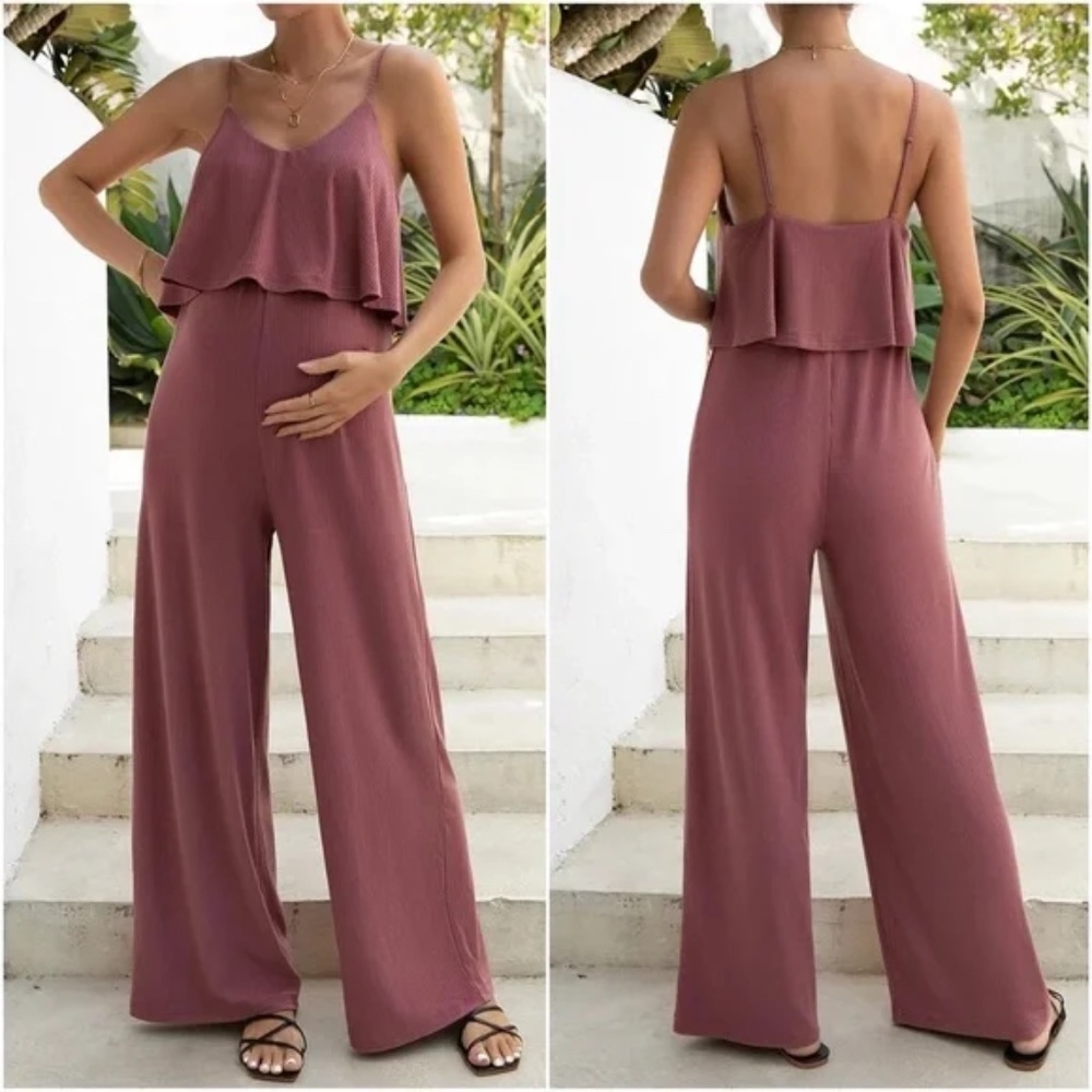 BellanBlue Mauve Pink Wide-Leg Jumpsuit with Ruffle Bodice